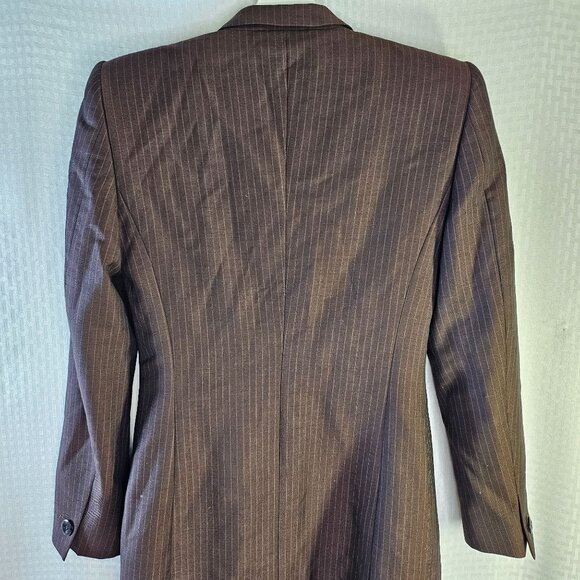 Escada Margaretha Ley Brown Pinstripe Button-Up Wool Mohair suit dress - Picture 10 of 15